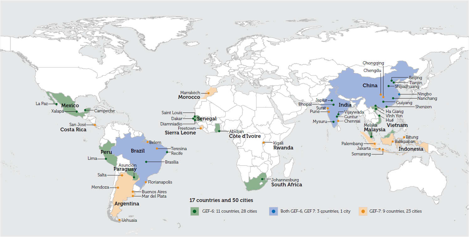 Graphic of cities in the GEF Sustainable Cities program