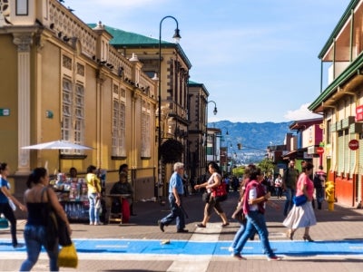Pedestrians walking around downtown San Jose, Costa Rica