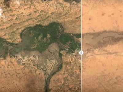 Satellite image comparison of progress from Great Green Wall project in the Sahel
