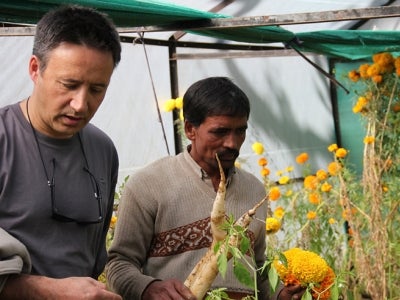 Jean-Marc Sinassamy (left) on a learning mission of the Sustainable Land and Ecosystem Management Country Partnership Program, Uttarakhand, India.
