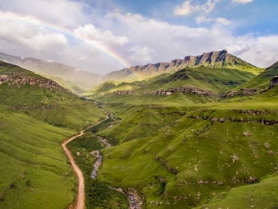 Rainbow over Sani Pass at Lesotho and South Africa border