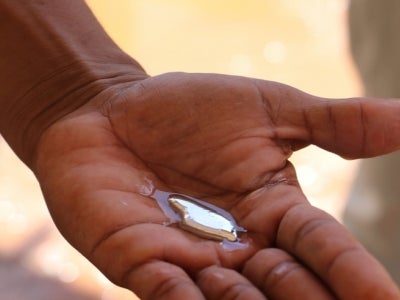 Melted mercury in a hand