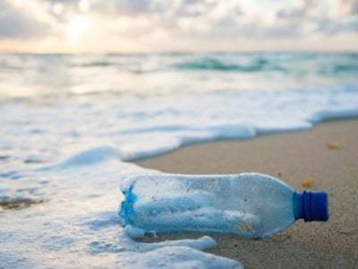 Plastic bottle washed up on a beach