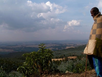 Man overlooking valley in Ethiopia