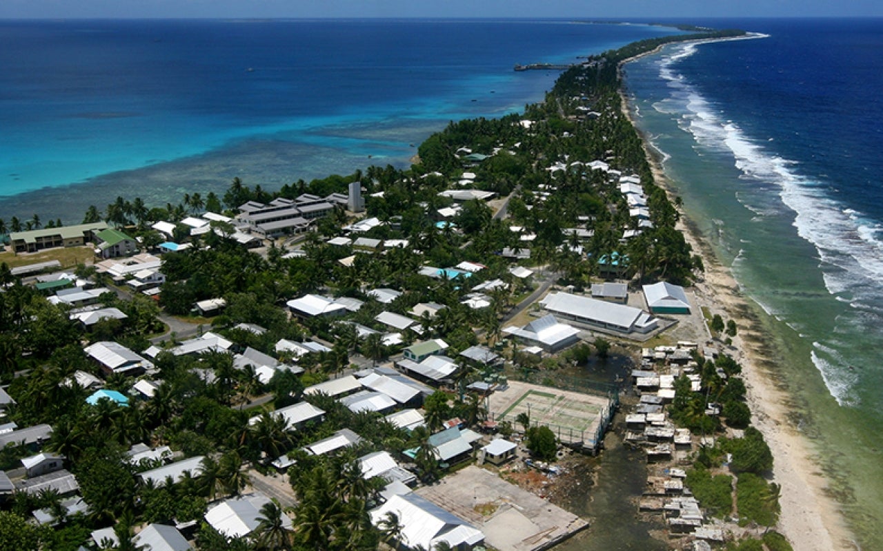 Overhead shot of a Pacific island peninsula