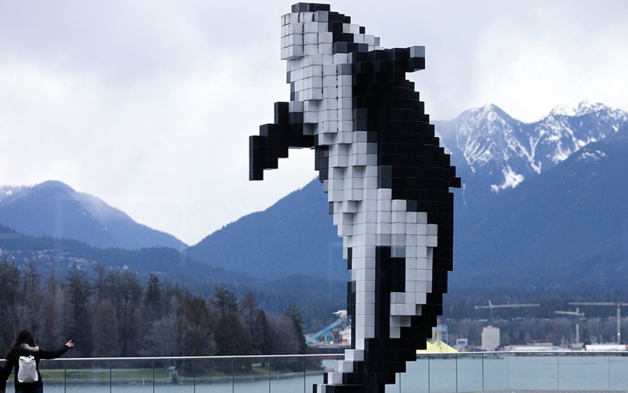 Jumping orca scuplture in Vancouver, Canada