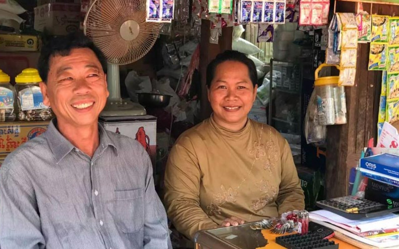 Polyvann and Chinda at their store in Boeng Preav village, Koh Krong. 