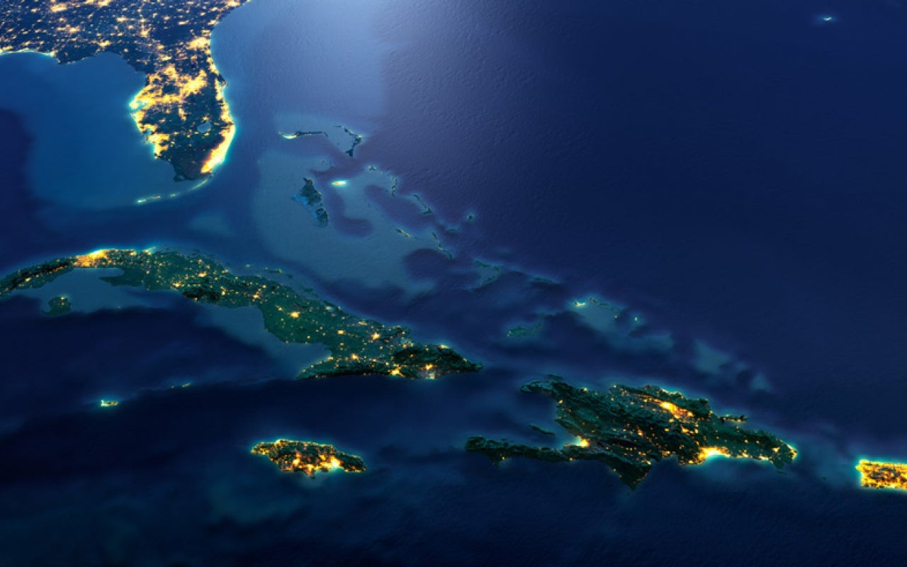 Dominican Republic and nearby countries at night from space