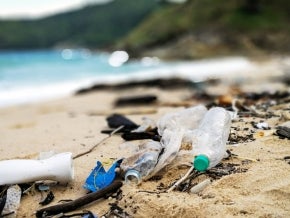 Close shot of garbage on an empty beach. Photo: wonderisland/Shutterstock.
