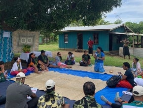 GEF's Pacific Expanded Constituency Workshop session in a Fiji village