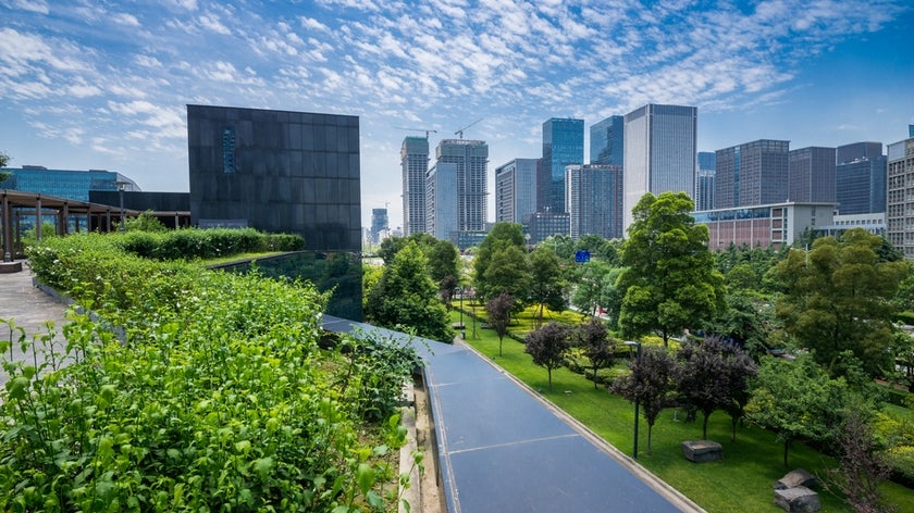 High-rise buildings and a park in Chengdu, China