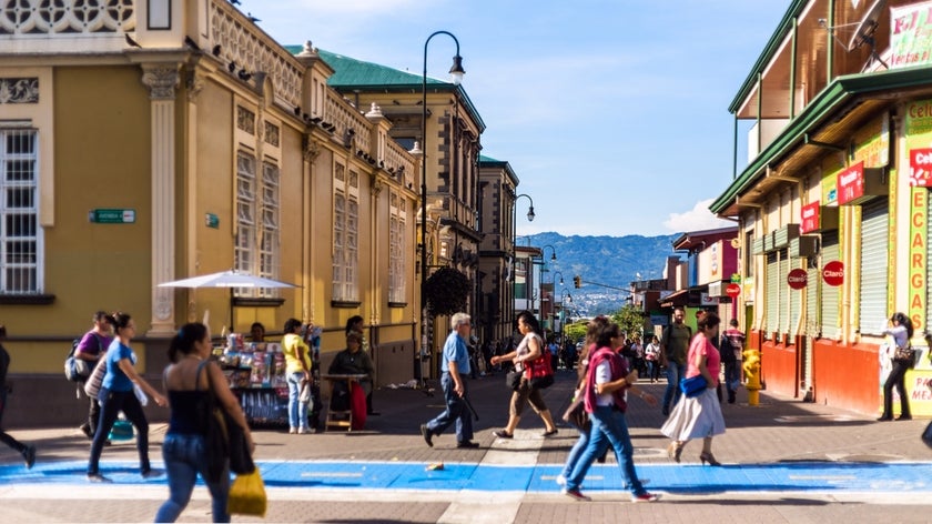 Pedestrians walking around downtown San Jose, Costa Rica