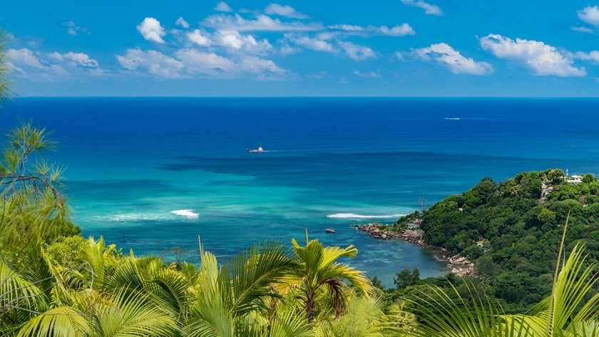 Landscape view of ocean from Praslin Island, Seychelles