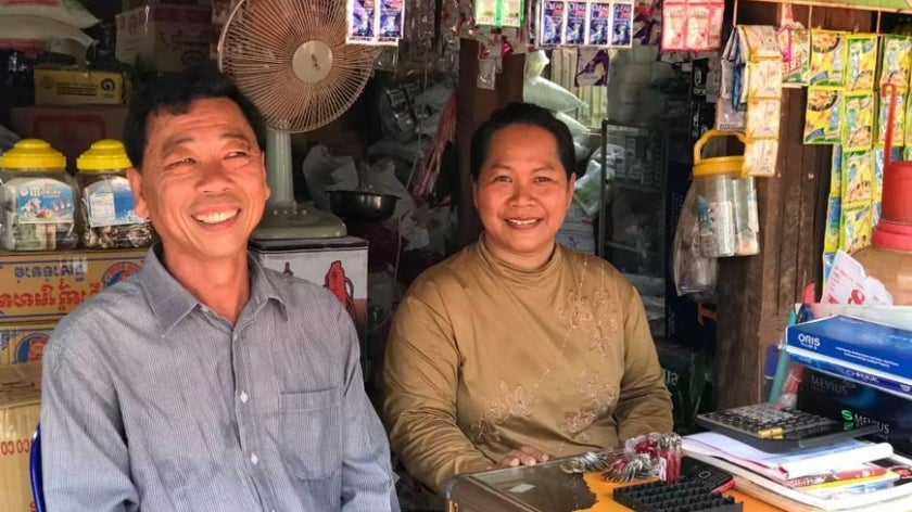 Polyvann and Chinda at their store in Boeng Preav village, Koh Krong. 