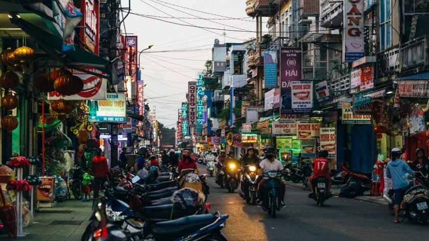Street at dusk in Hue, Viet Nam