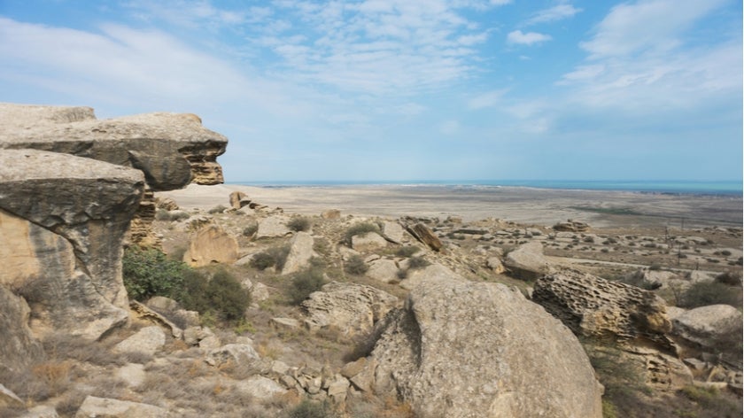 Desert landscape with views of the Absheron Peninsula in Azerbaijan