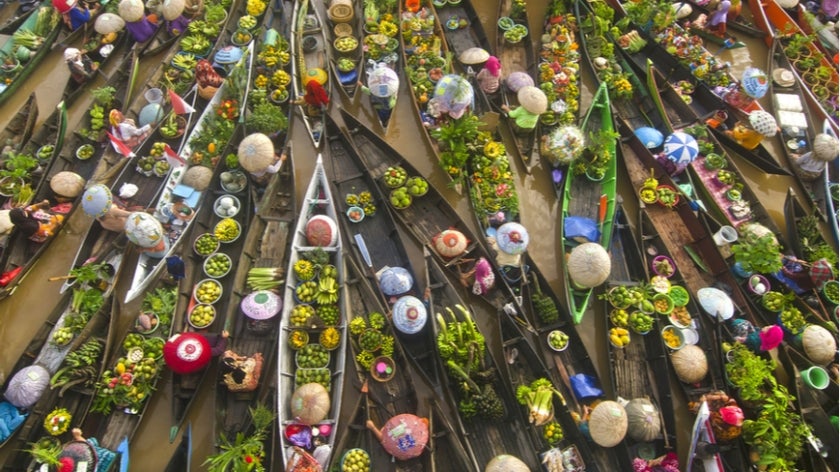 Floating boat market in Indonesia