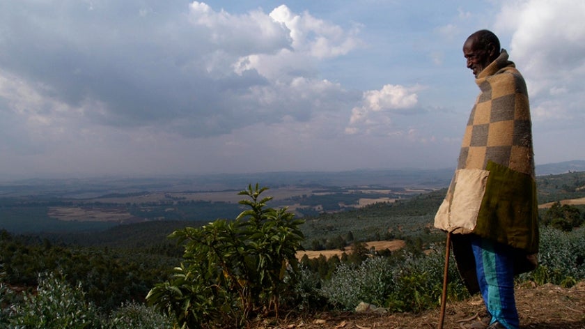 Man overlooking valley in Ethiopia